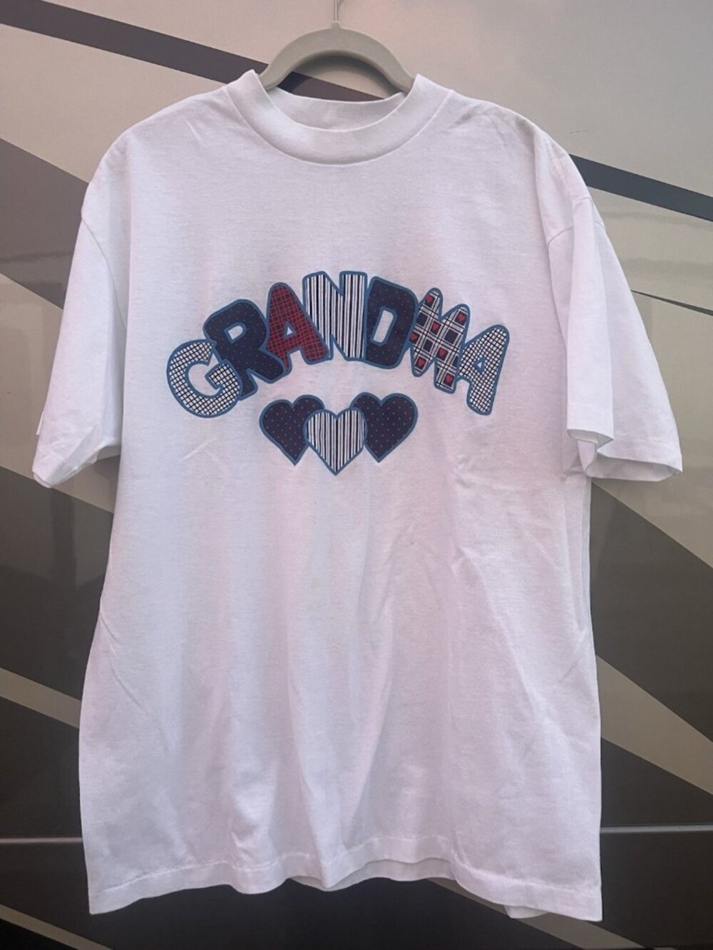 Vintage 90s Murino's Best single stitch GRANDMA plaid graphic XL white tshirt